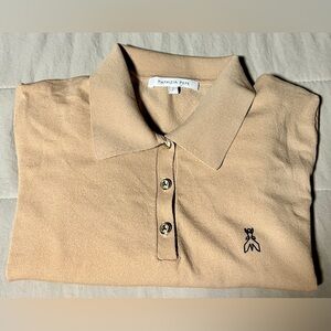 Patrizia Pepe Beige Ribbed Knit Polo – Size 2
